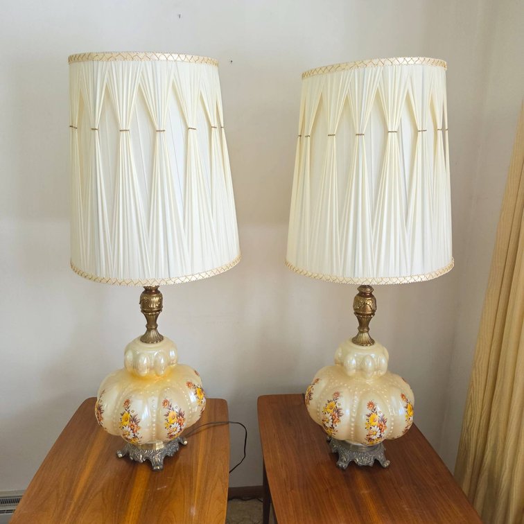 Mid-Century Table Lamps With Original Shades and Lighted Bases