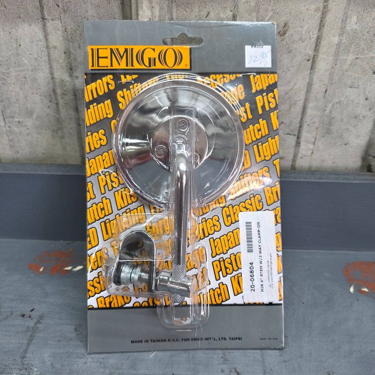 NEW Emgo 4" Stem Mirror with 3-Way Clamp-On