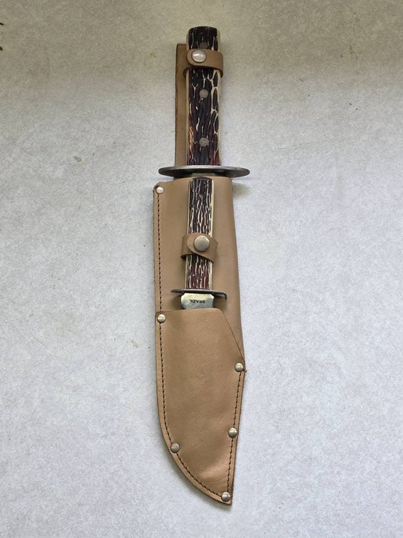 Two Hunter Fixed-Blade Knives with Leather Sheath, Longest 15 Inches