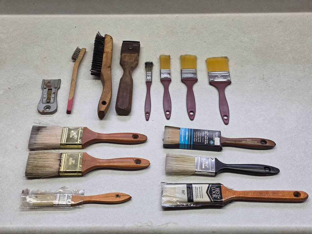 Paint Brushes, Wire Brushes, and Scraper