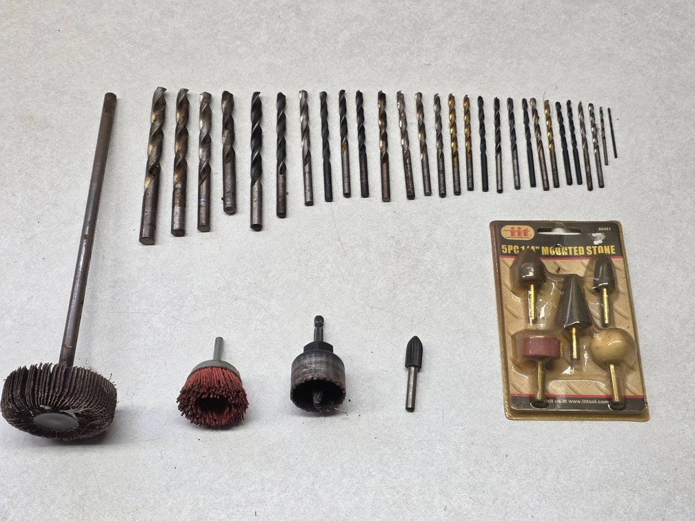 Drill Bits, Sanding Discs, Auger Bit, and 5-Piece 1/4-Inch Mounted Stone Set