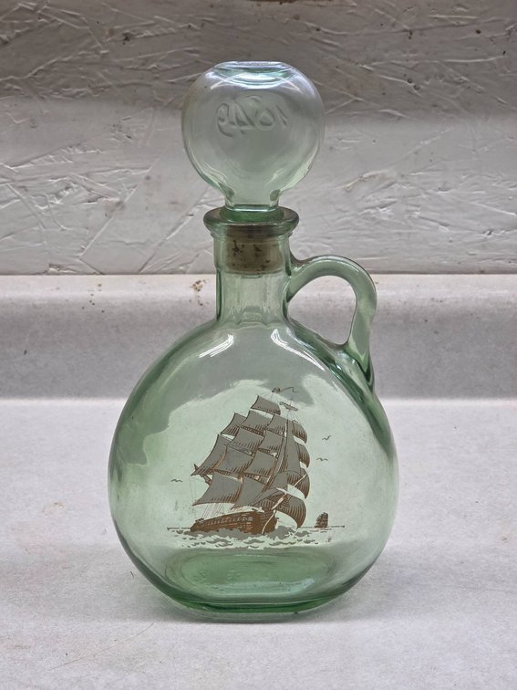 Antique Green Glass Whiskey Bottle with Flagship Decanter Design