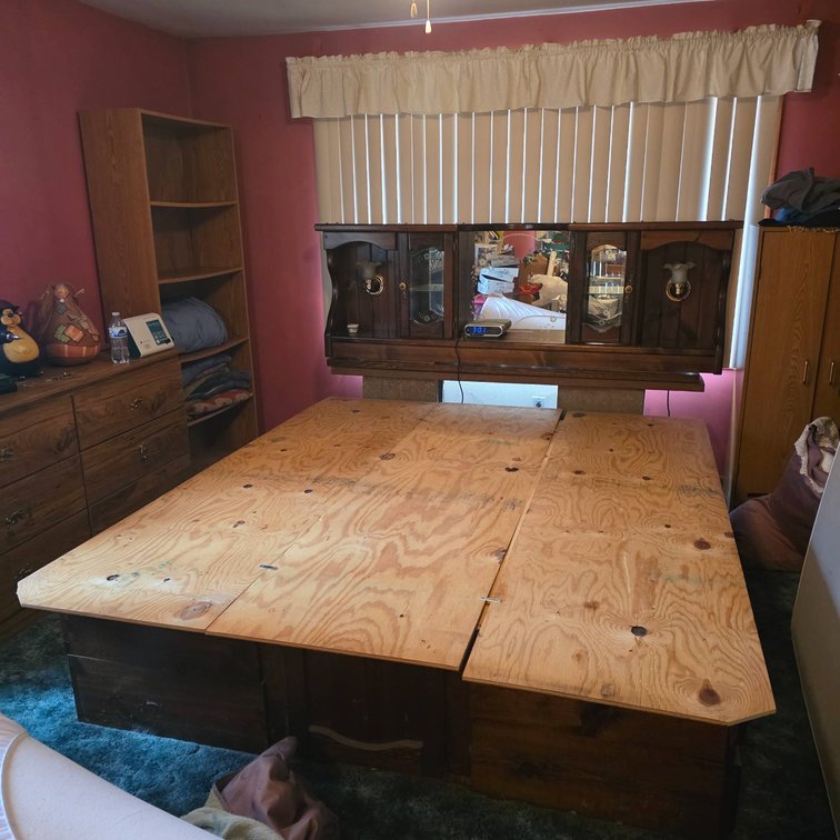 Wooden Platform Bed with Drawers, Upper Lighted Storage, and Mirrored Headboard