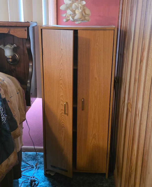 Wood Veneer Cabinet with Double Doors and Adjustable Shelves