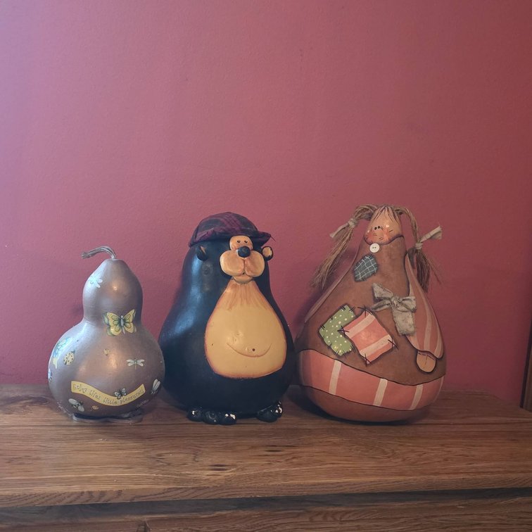 Three Hand-Painted Decorative Gourds