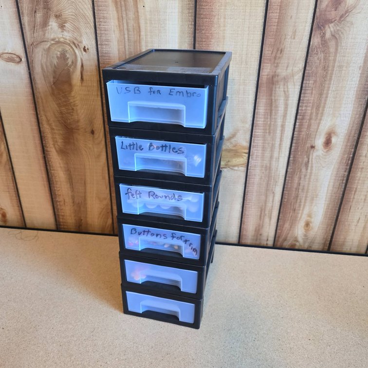 Black Plastic Organizer with 6 Clear Drawers