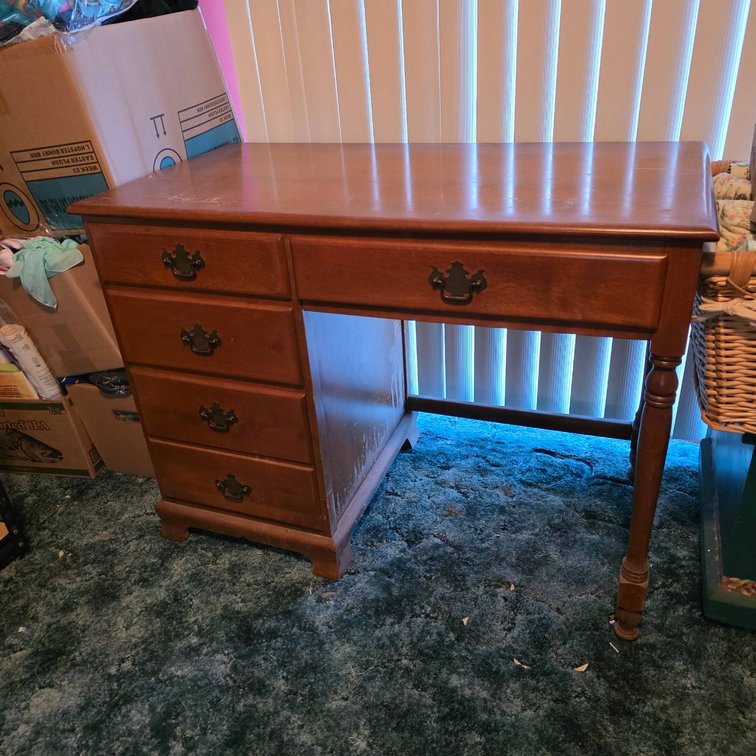 Wooden Writing Desk with Five Drawers and Turned Leg Support