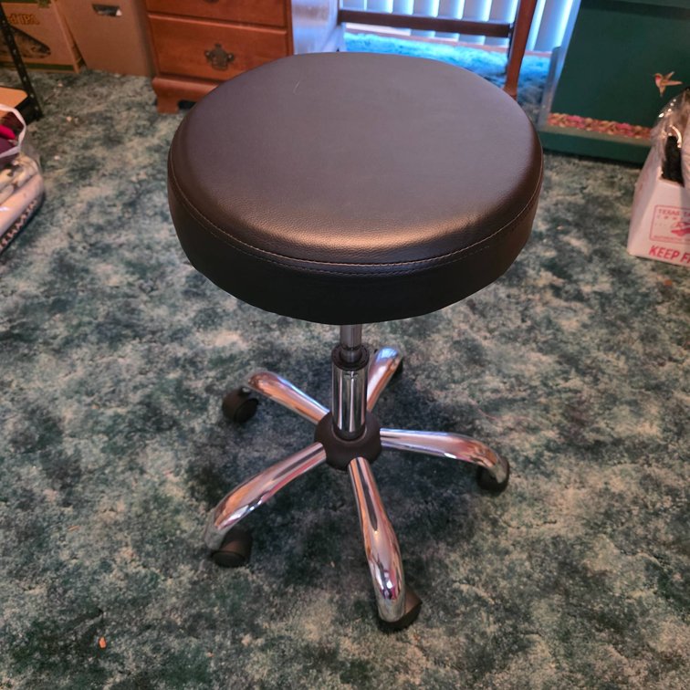 Black Upholstered Rolling Swivel Stool with Chrome Base