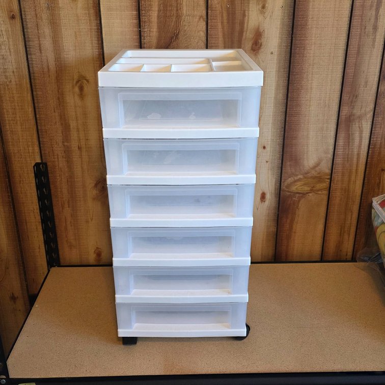 Plastic Storage Tower with Six Drawers and Organizer Top