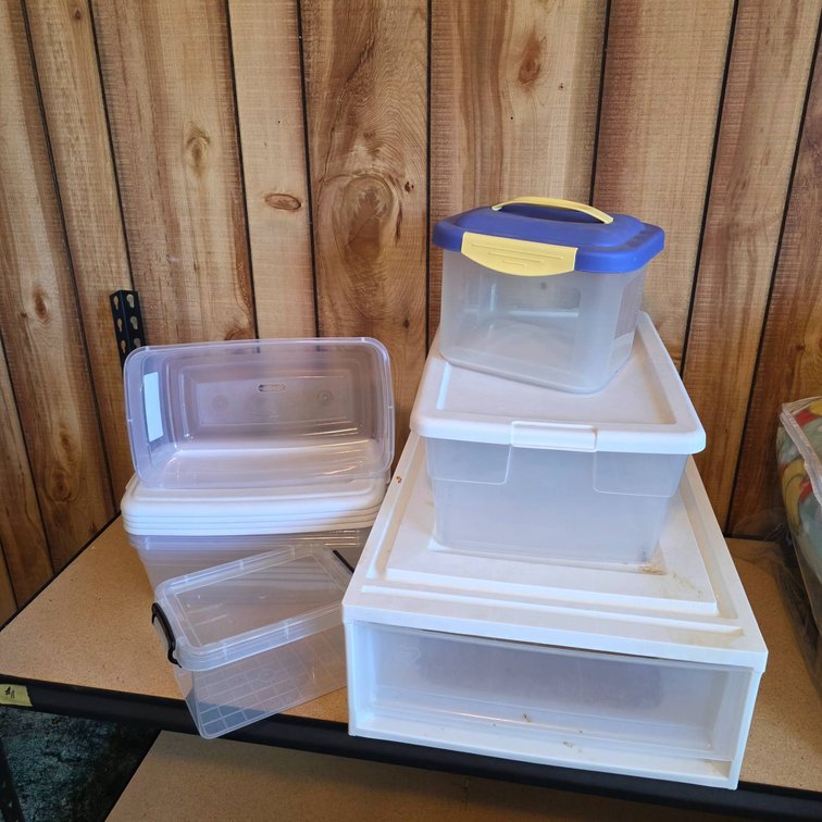 Plastic Storage Containers, Various Brands and Sizes, Largest 16″x19.5″x 7″