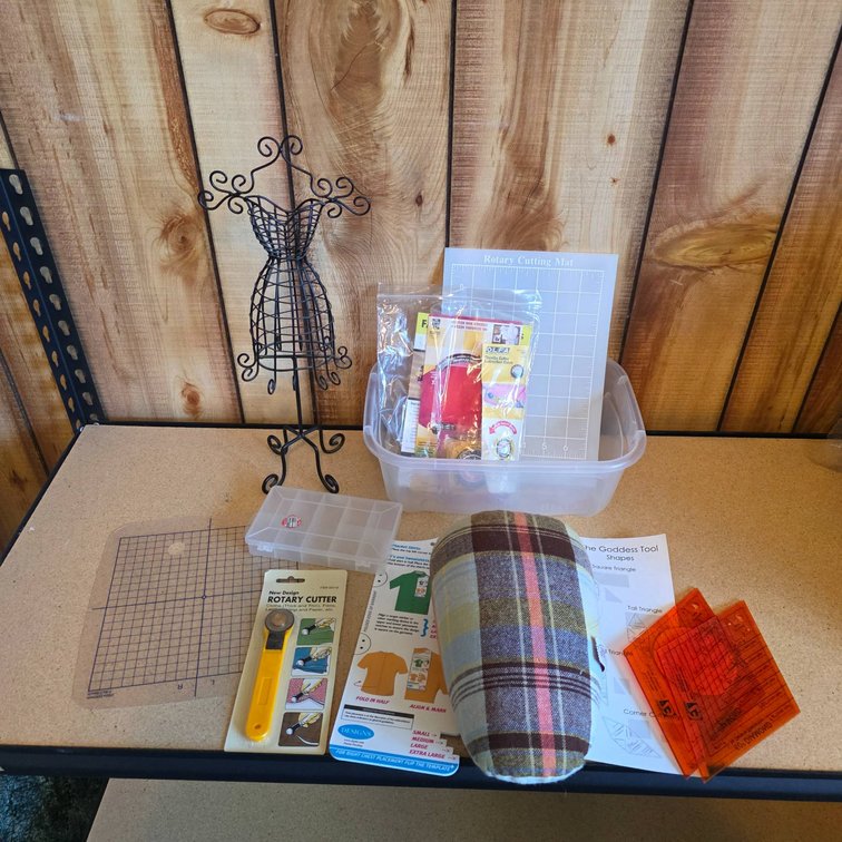 Sewing and Craft Tool Lot Featuring Dritz Tailor’s Ham and Wire Jewelry Holder 