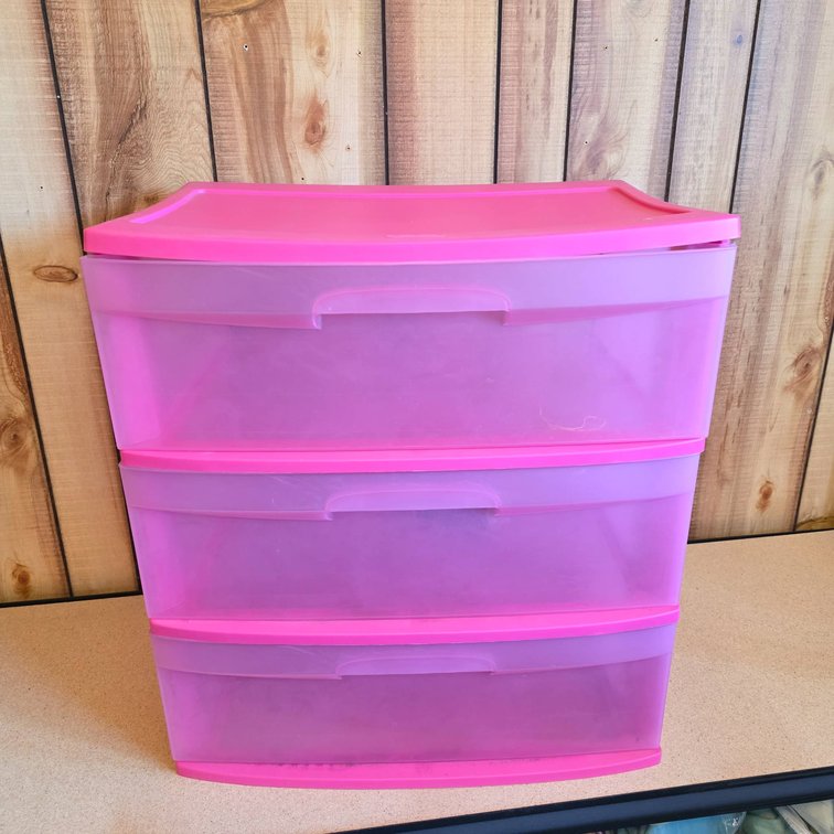 Pink Three-Drawer Plastic Storage Unit