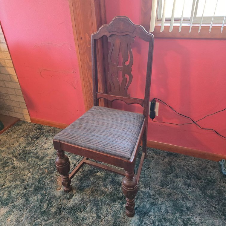 Wooden Chair with Upholstered Seat, Turned Legs