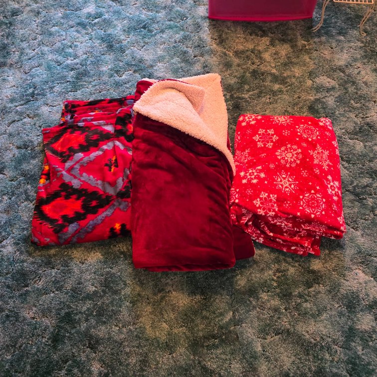 Three Soft Decorative Blankets in Red Patterns
