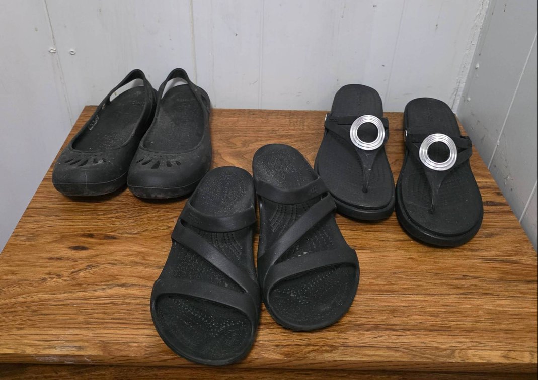 Three Pairs of Women’s Crocs Footwear in Various Sizes