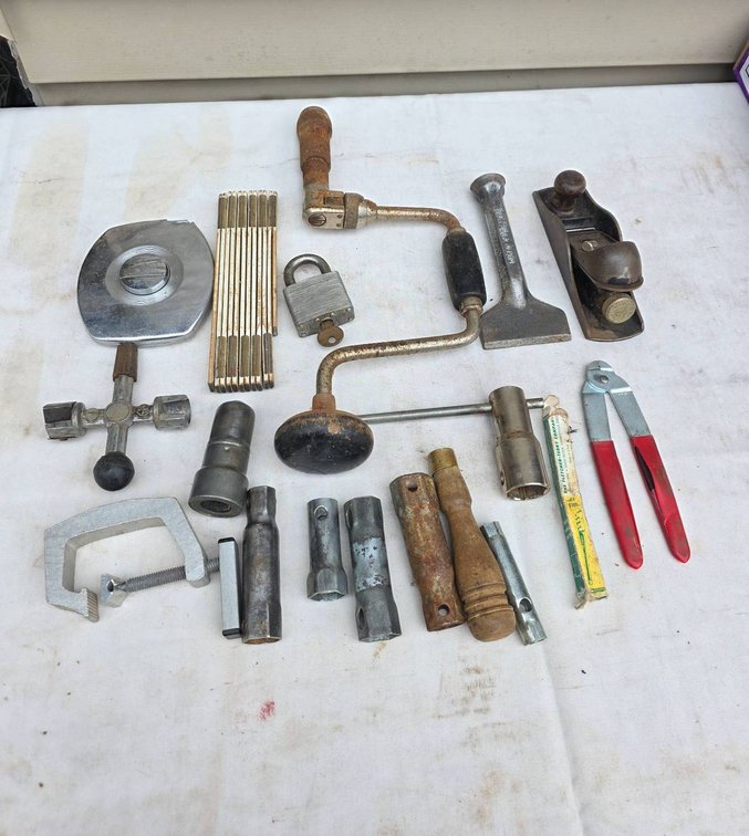 18pc Tool Lot ft. Stanley 220 Plane and Brace Drill