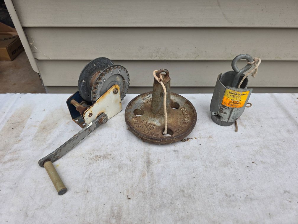 3pc Anchor and Boat Winch Lot, Includes 15lb Anchor