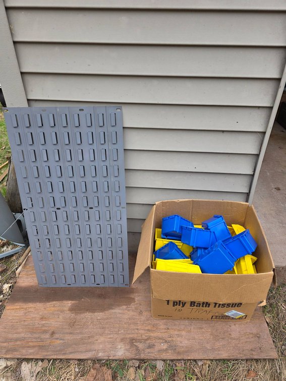 Wall-Mount Hardware Storage System with ~30 Drawers and Hanger