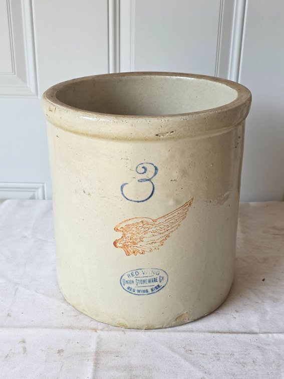 Red Wing Union Stoneware Co. 3-Gallon Crock with Wing Logo