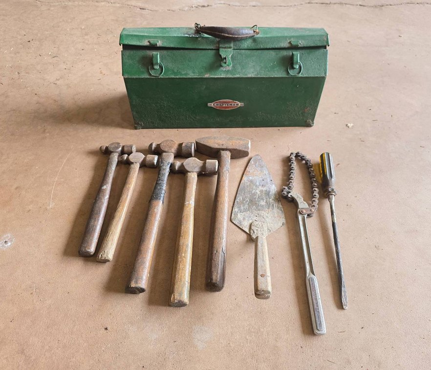 Vintage 19" Green Craftsman Toolbox with Assorted Tools | Inc,Ball Peen Hammers
