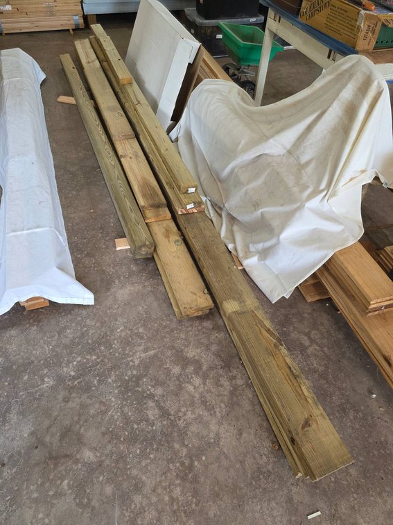 Treated Lumber Lot, Including 2×4, 2×6, and 4×4 Boards, Max Length 145"