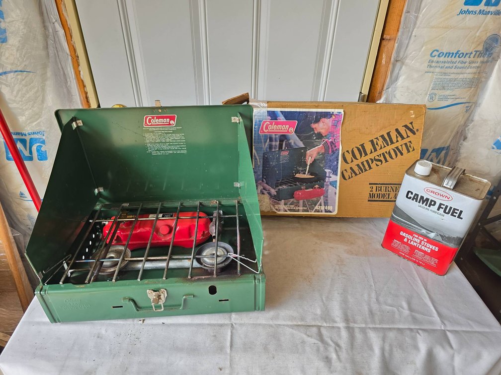 Coleman Model 425F Camp Stove with Original Box and 1/2 Gallon of Fuel