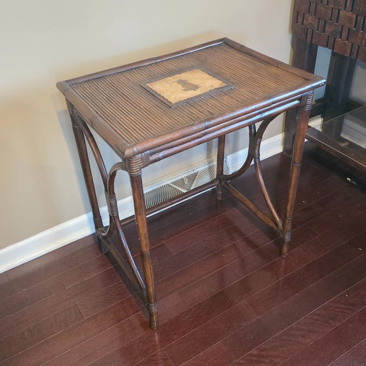 Wood and Bamboo Accent Table with Pineapple Motif