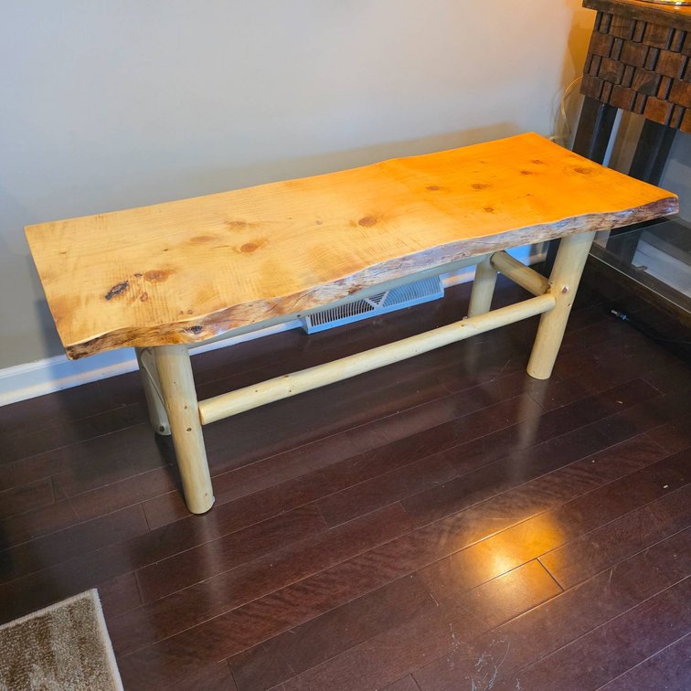 Live-Edge Wood Bench with Log-Style Frame 