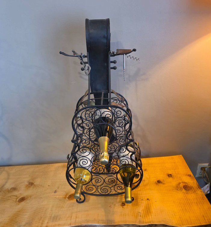 Metal Guitar-Shaped Wine Holder w/ 3 Bottles of O'Leary Wine