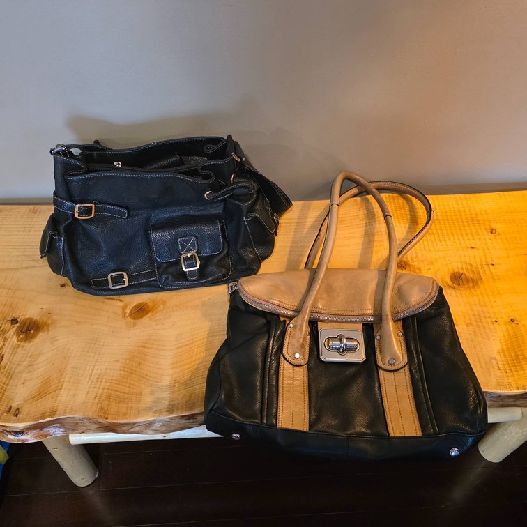 Two Shoulder Purses: Black Leather Maxx New York & Black/Brown Leather B. Makowsky