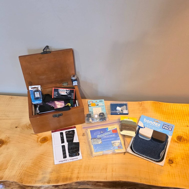 Wooden Sewing Box with Sewing Accessories and Supplies