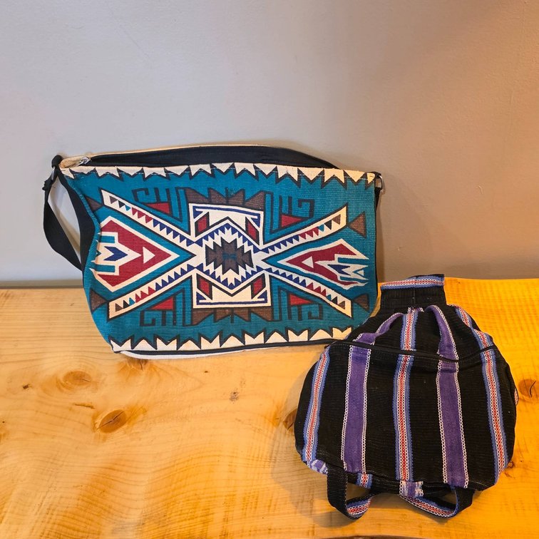 Southwestern-Patterned Tote Bag and Striped Cotton Backpack