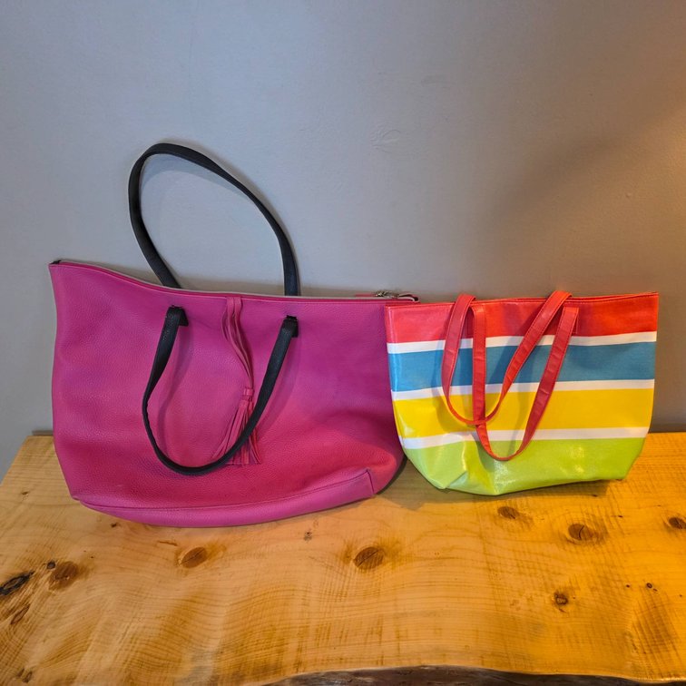 Two Tote Bags: Pink Tote  and CHI for Ulta Beauty Striped Tote