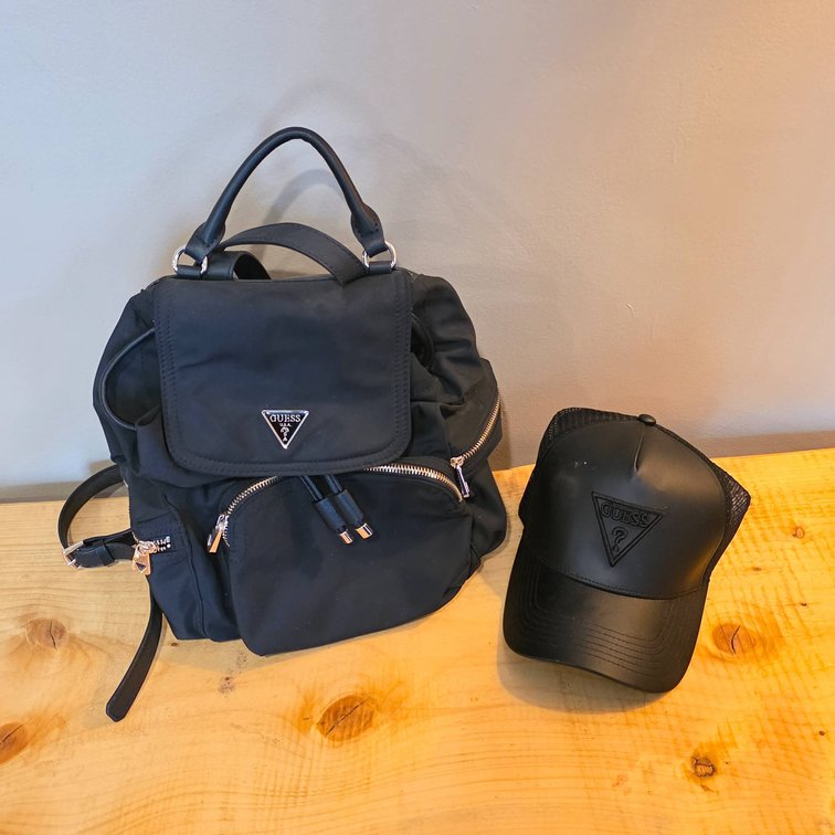 Guess Black Backpack and Black Mesh Baseball Cap