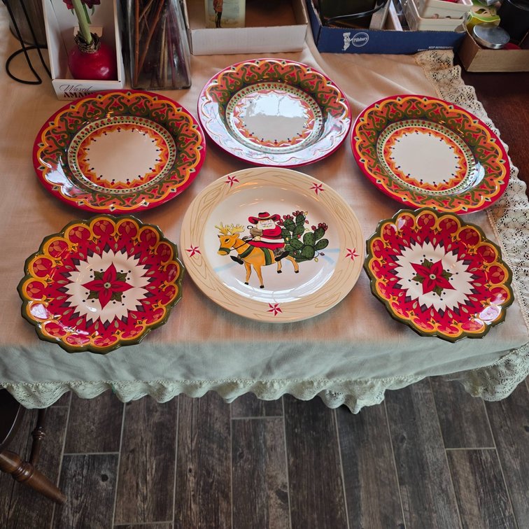 (6) 11″ Plates: Handcrafted Corsica and Holiday Market Designs