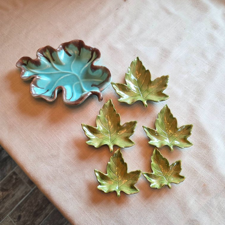 Leaf-Shaped Dishes, 8″ Turquoise Bowl and Five Nesting Dishes
