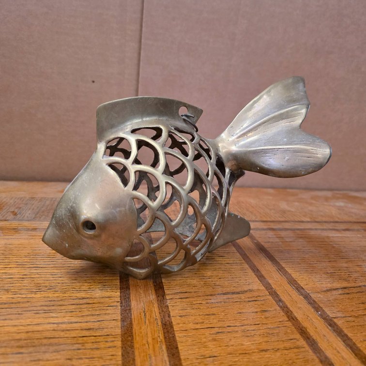 Midcentury Brass Scaly Fish Hanging Suncatcher