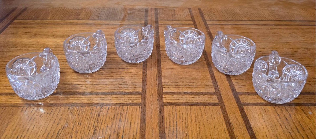 6-Piece EAPG Pressed Glass Teacup Set with Decorative Pattern
