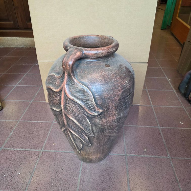 21″ Ceramic Floor Vase with Frond Motif and Minor Damage