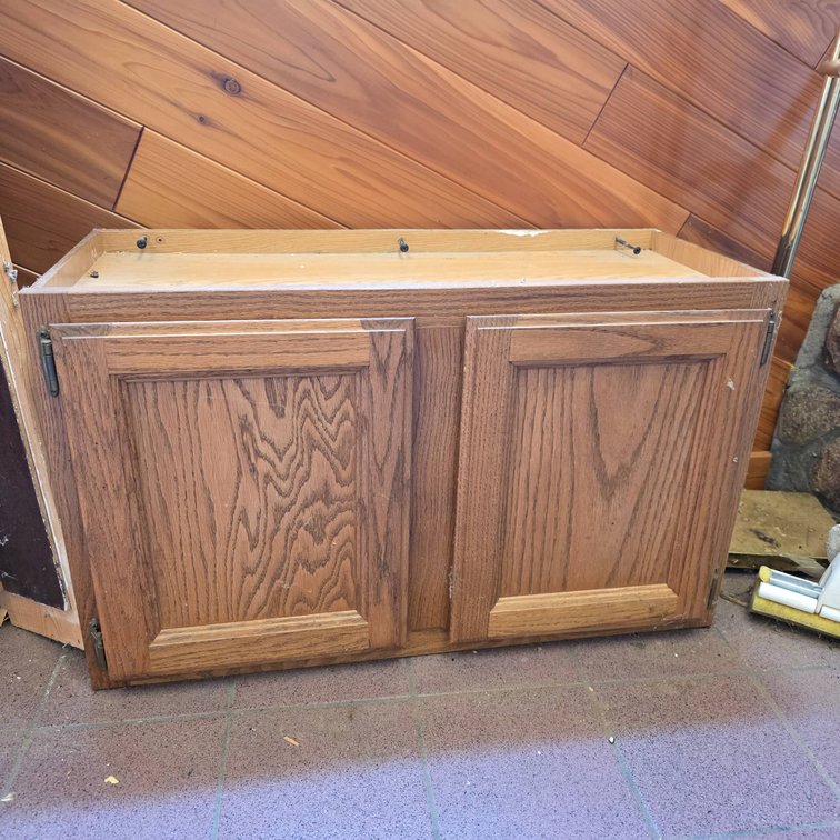 Oak Veneer Workshop or Kitchen Cabinet With Pressed Board Construction