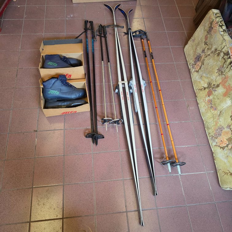 2pc Asnes Cross-Country Skis Lot with Alfa SNS Boots (Sizes 42, 47) and Poles