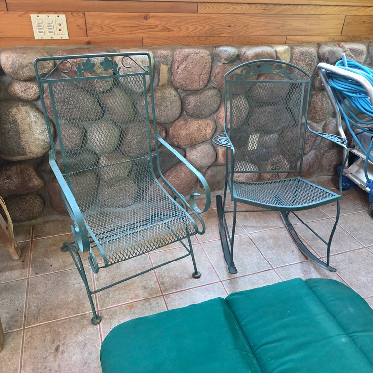 2pc Green Metal Rocking Patio Chairs With Cushions