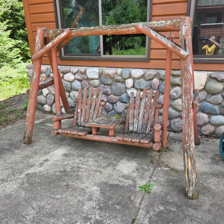 Wooden Two-Person Porch Swing with Shared Table