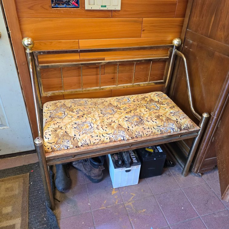 1980s Hollywood Regency Brass and Upholstered Bench