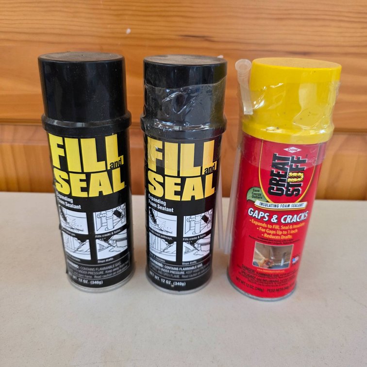 3 Containers of Expanding Foam Sealant, Fill and Seal and Great Stuff Brands