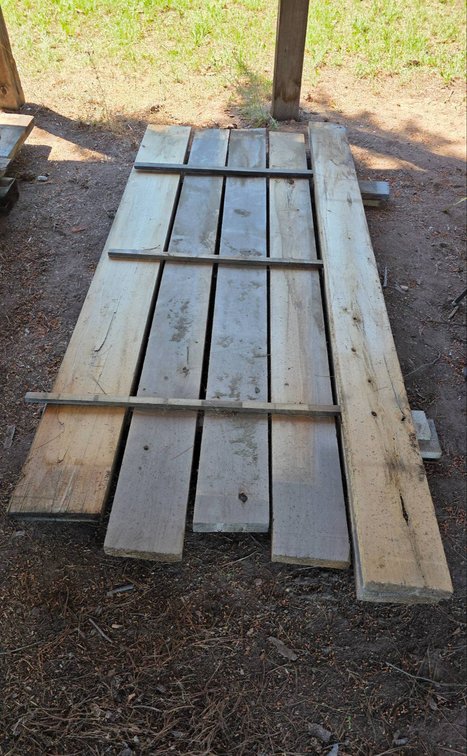 Six Rough-Cut Lumber Boards, Largest Dimension 2x10, Longest Board 108 Inches