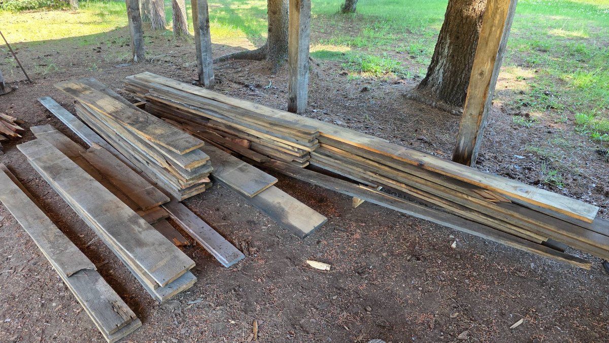 Large Group of Rough-Cut Lumber, Largest Piece 1x12 by 223 in