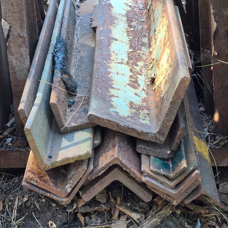 Rusted Steel Angle Iron Pieces, Largest Measures 44 in Long and 6x6x3/4 in Thick
