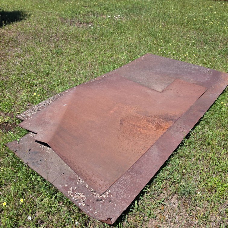 Two Pieces of Sheet Steel, Largest Approx. 5x10 ft, 1/16" Thick