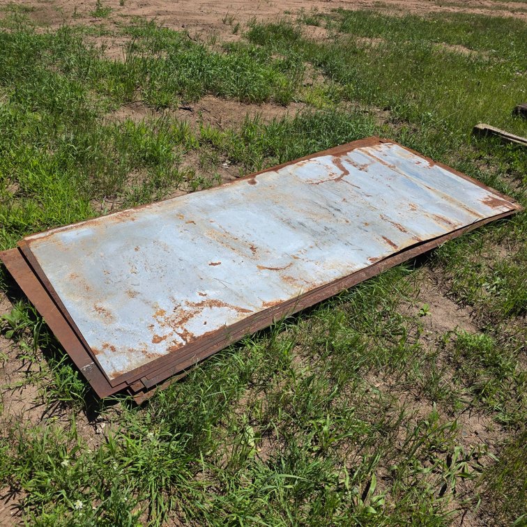 Nine Pieces of Sheet Steel, Various Thicknesses, 4 ft x 10 ft (Approx.)
